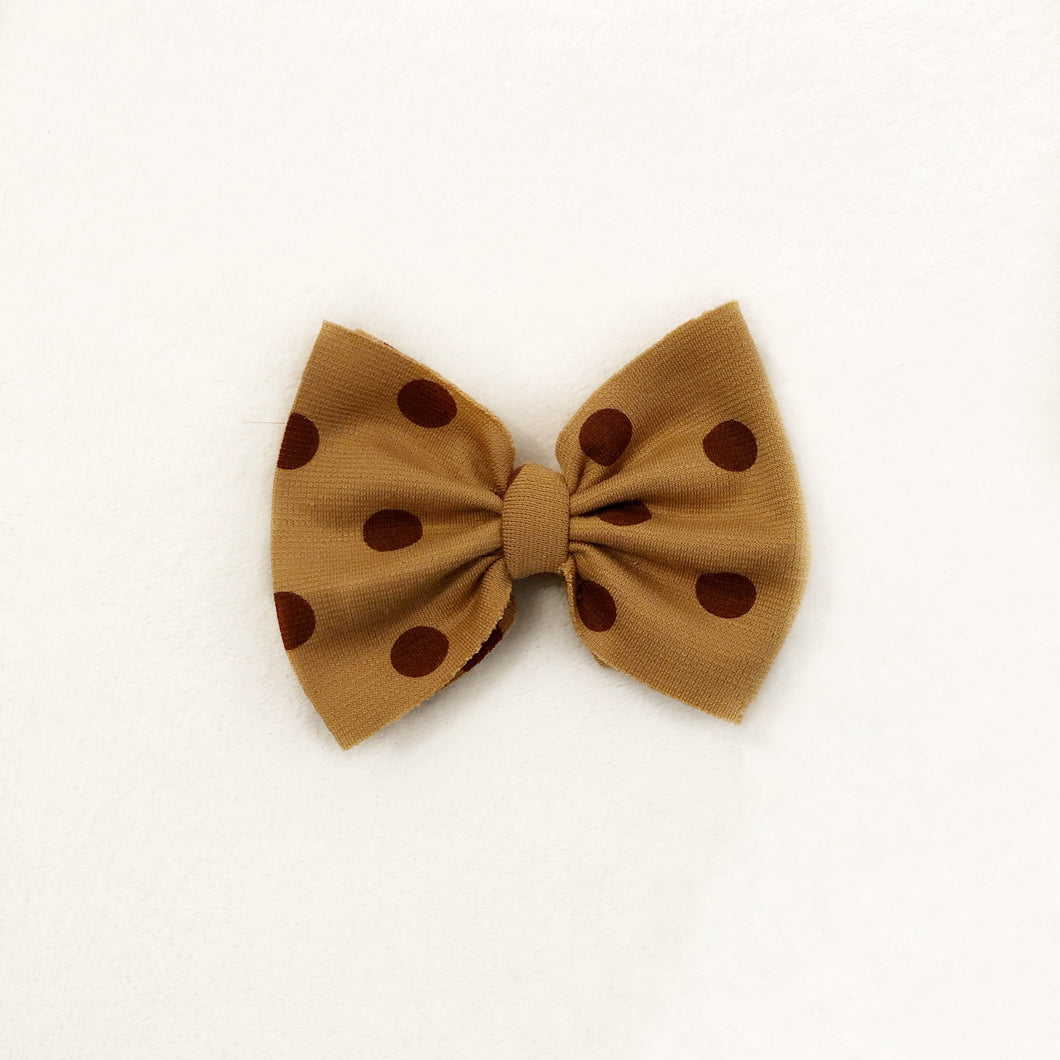 Brown polka dot bow clip
