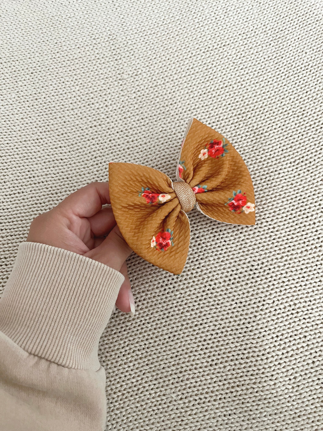 Mustard floral bow clip (5inch)